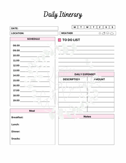 2024-2025 Travel Planner Spread - Self Care Binder