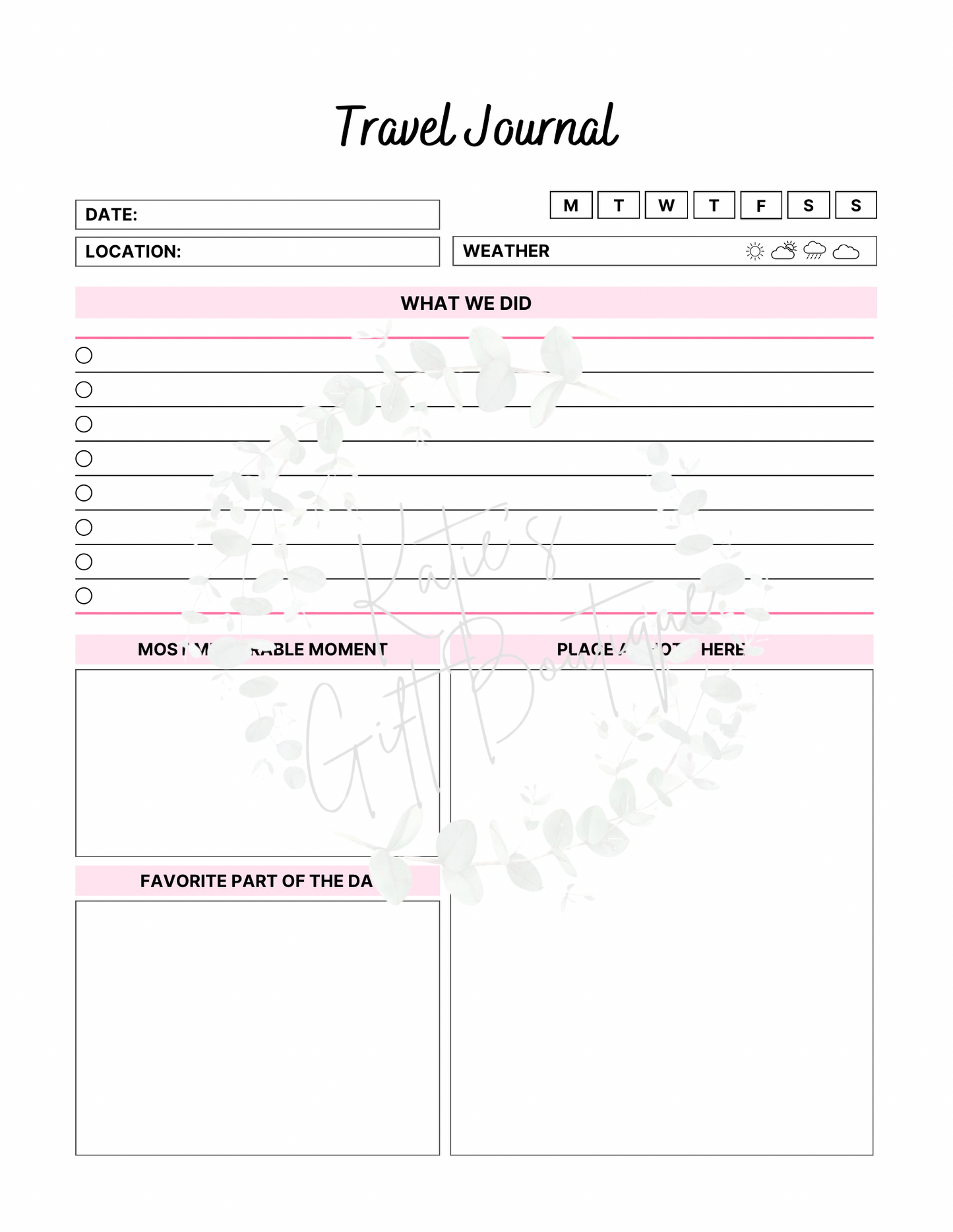 2024-2025 Travel Planner Spread - Self Care Binder