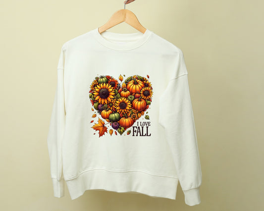 Fall - Heart Pumpkin I Love Fall - TShirt or Crewneck Sweatshirt