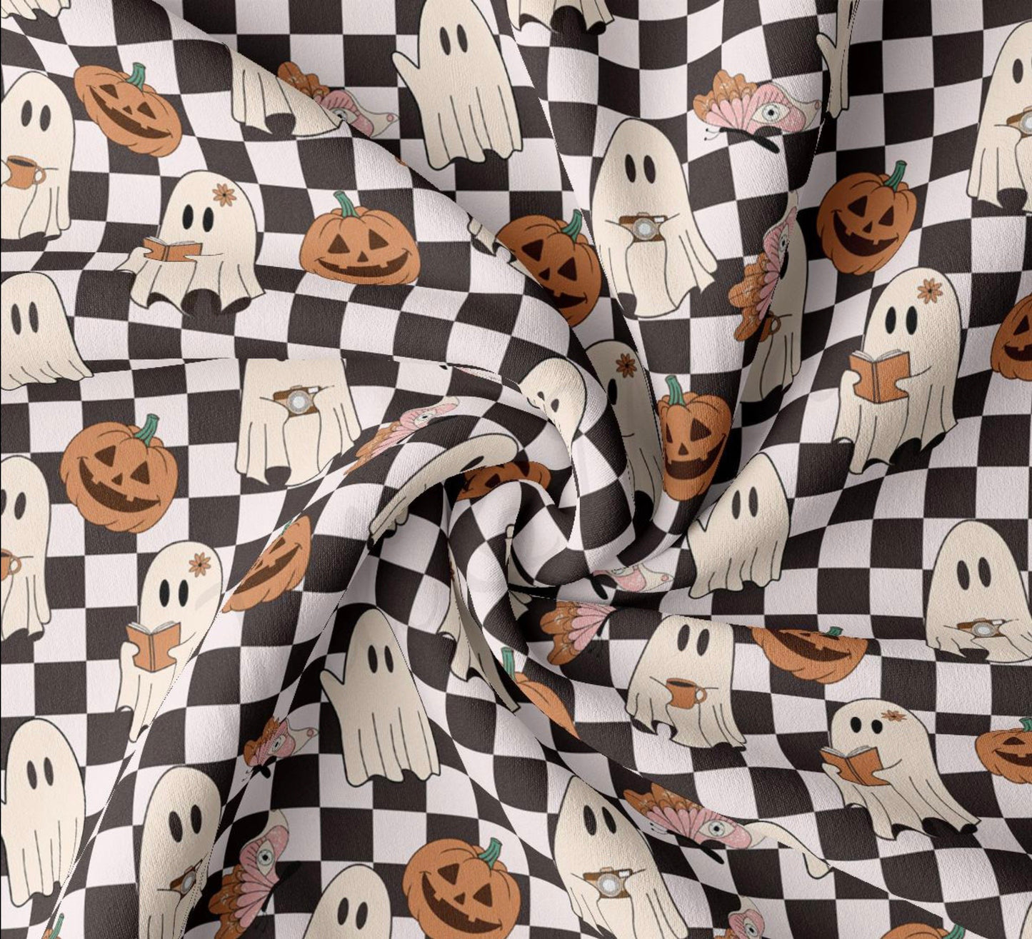 Ghosts & Pumpkins w. Checker Print - Scrunchie/Headband
