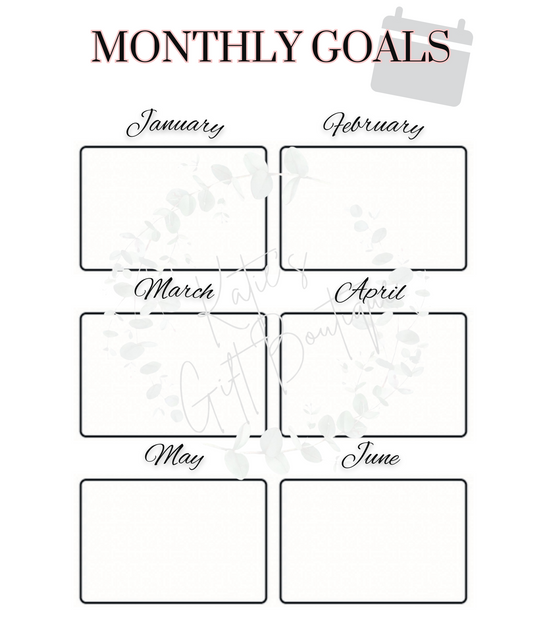 Monthly Goals Tracker (Full Year) - Self Care Binder Pages