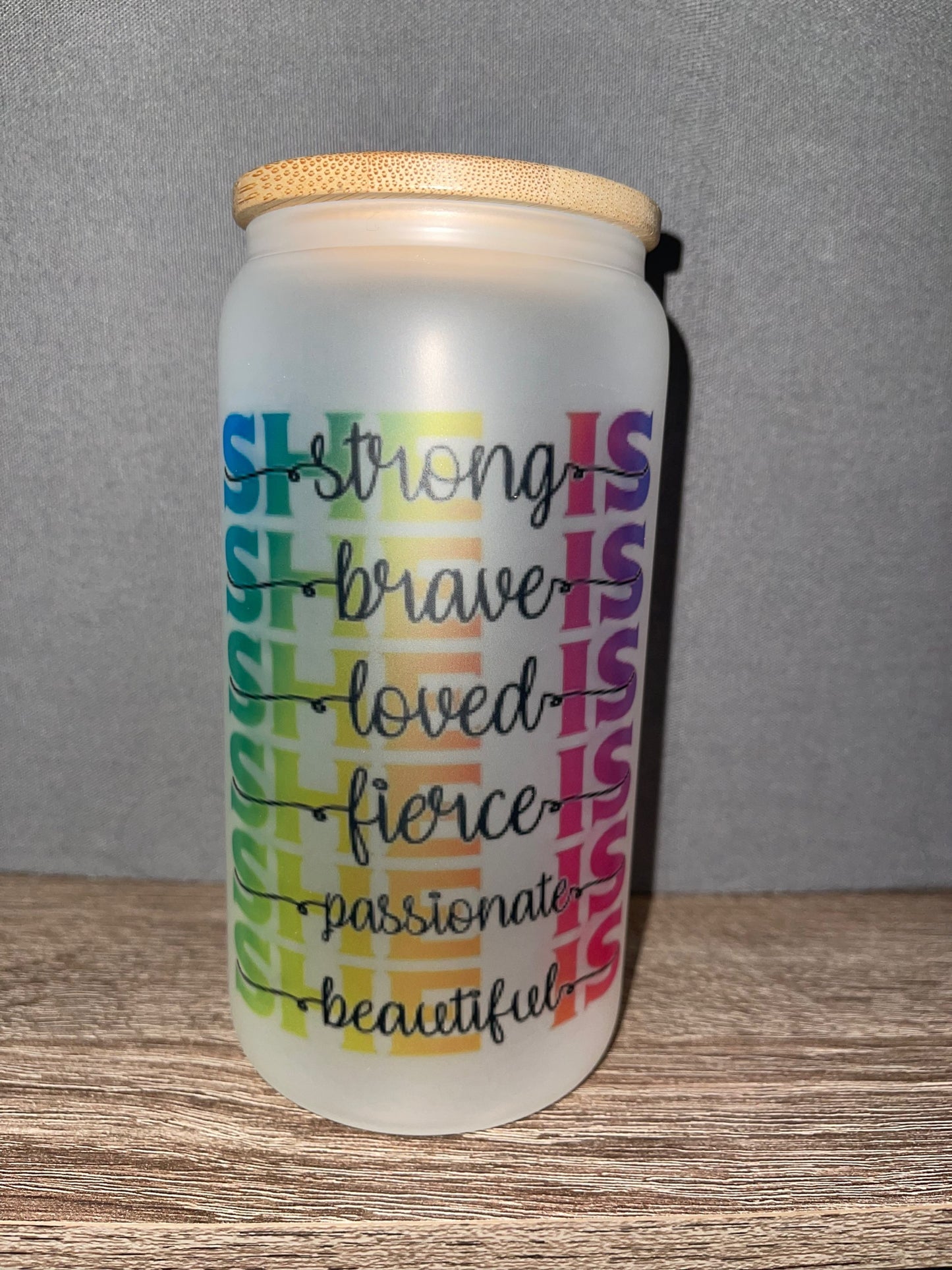 She is.. Affirmation Frosted Glass Cup